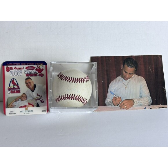 Albert Pujols Signed Autograph Baseball & Cardinals Winter Warm Up Ticket Photo - Picture 1 of 8